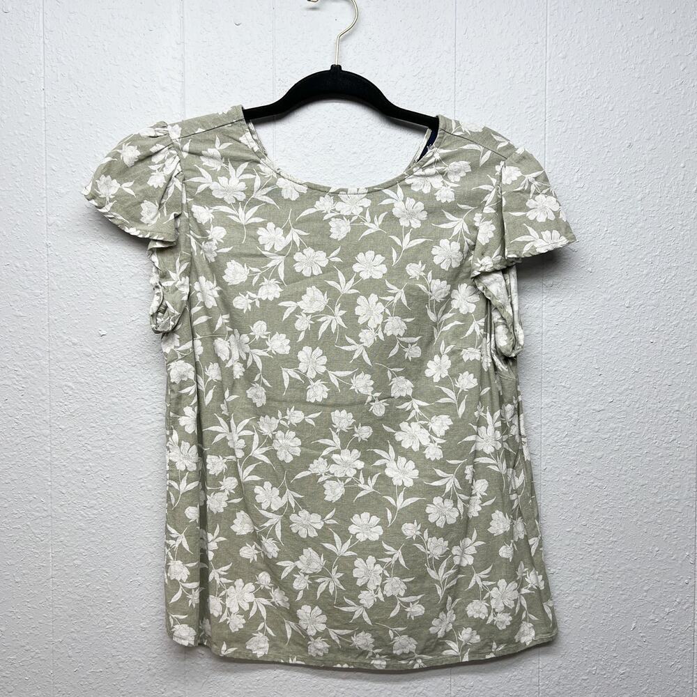 Angels Linen Blend Floral Top Womens Small Breathable Beachy Chic Cottagecore